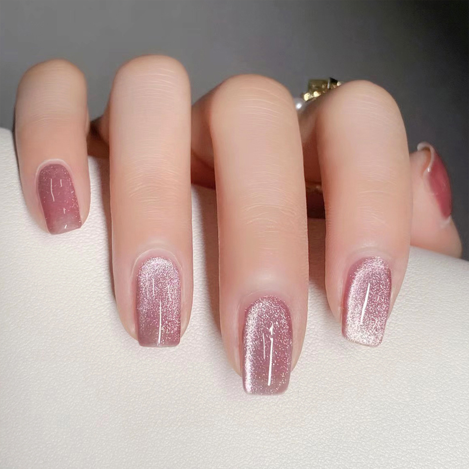 Nail Art Cat Eye Pink - 24pcs Pink Shiny Press-on Nails Cat