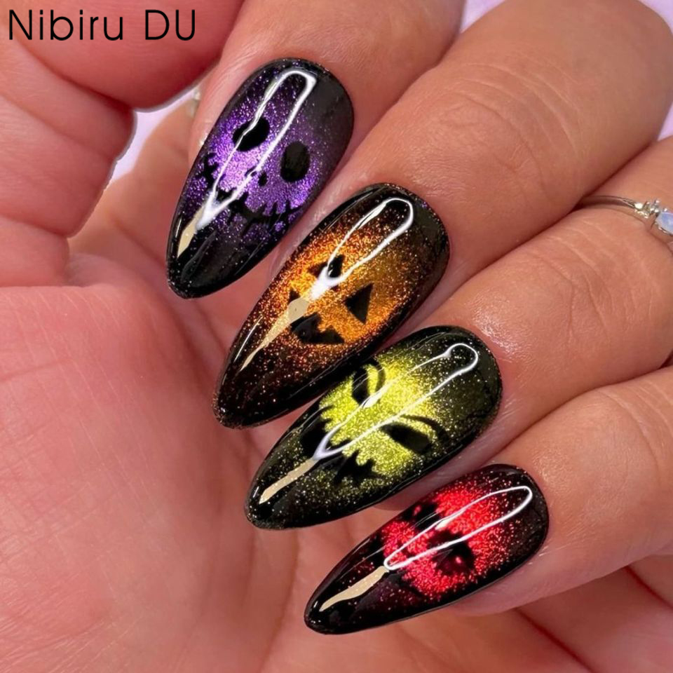 Nail Art Cat Eye - 24pcs 2025 Halloween 3D Cat Eye