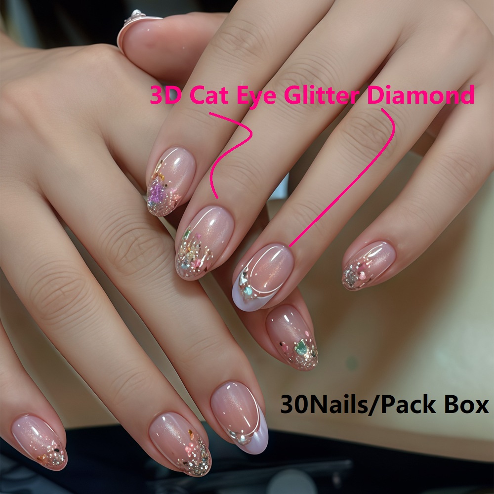 Nail Art Cat Eye Pink - Cat Eye French Manicure Tip Art