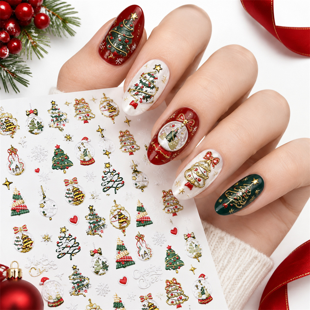 Nail Art Xmas Tree - 1Pc New Arrival 5D Gold Christmas