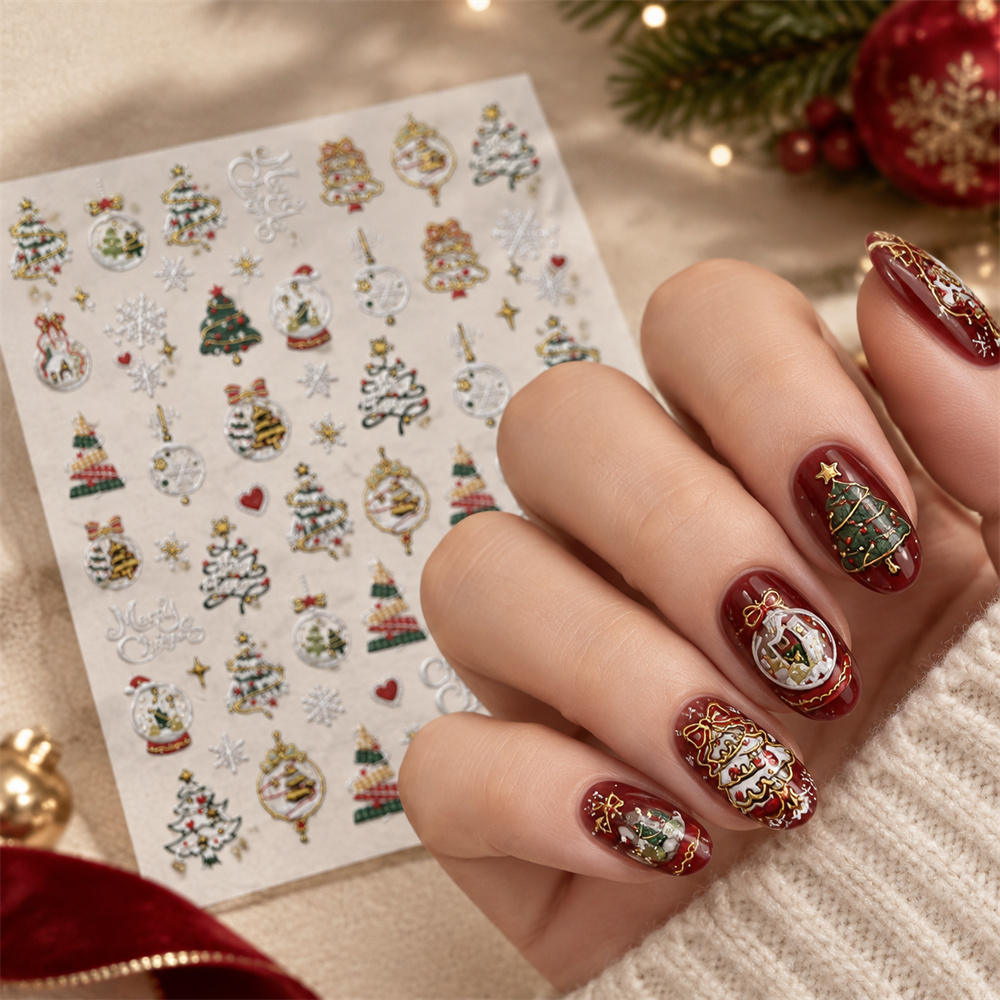 Nail Art Xmas Tree - 1Pc 5D Christmas Nail Art Stickers