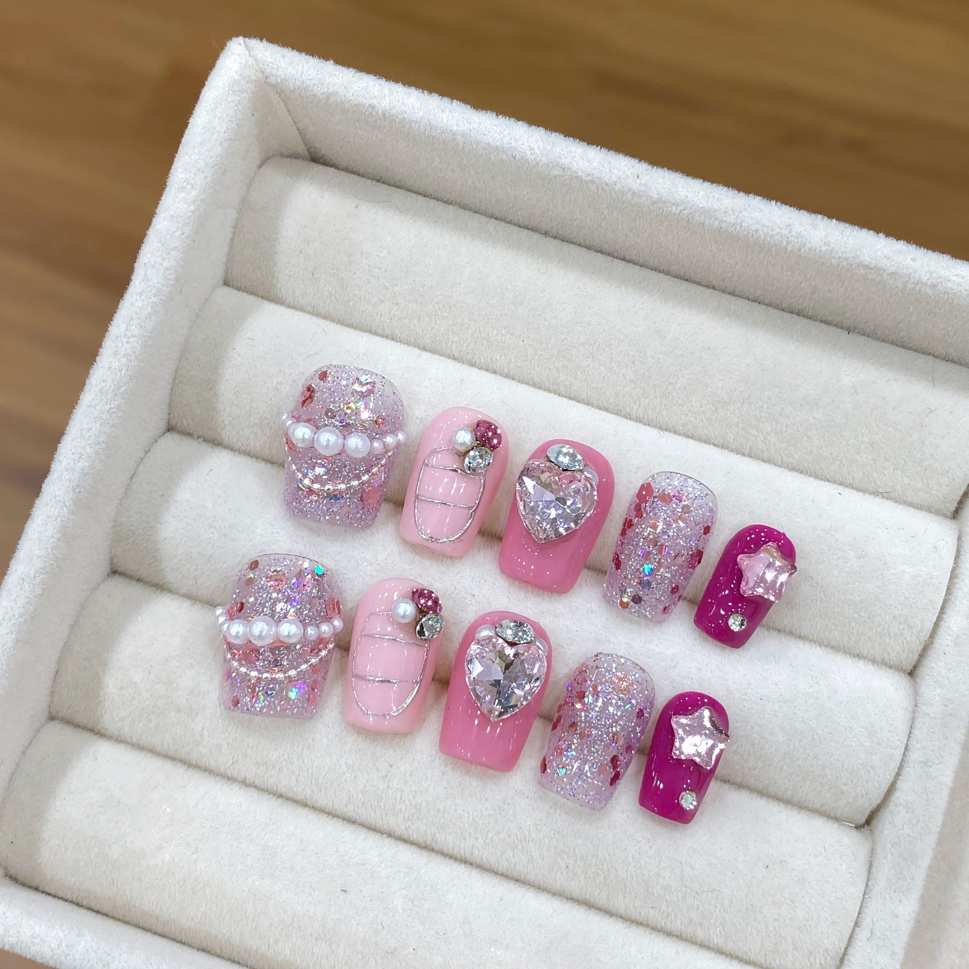 Nail Art Cat Eye - Handmade Press on Nails Shiny Sequin