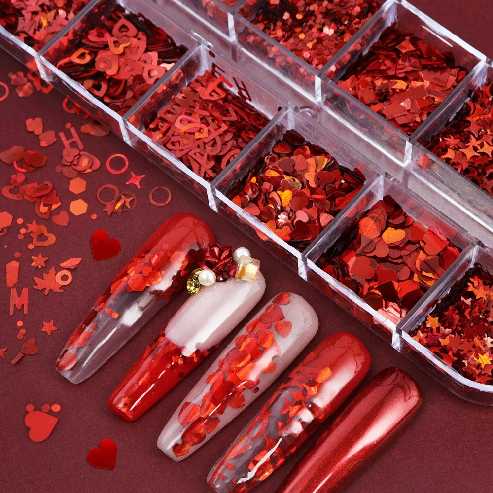 Holographic Red Nail Art Glitt - Nail Art Valentine review and price