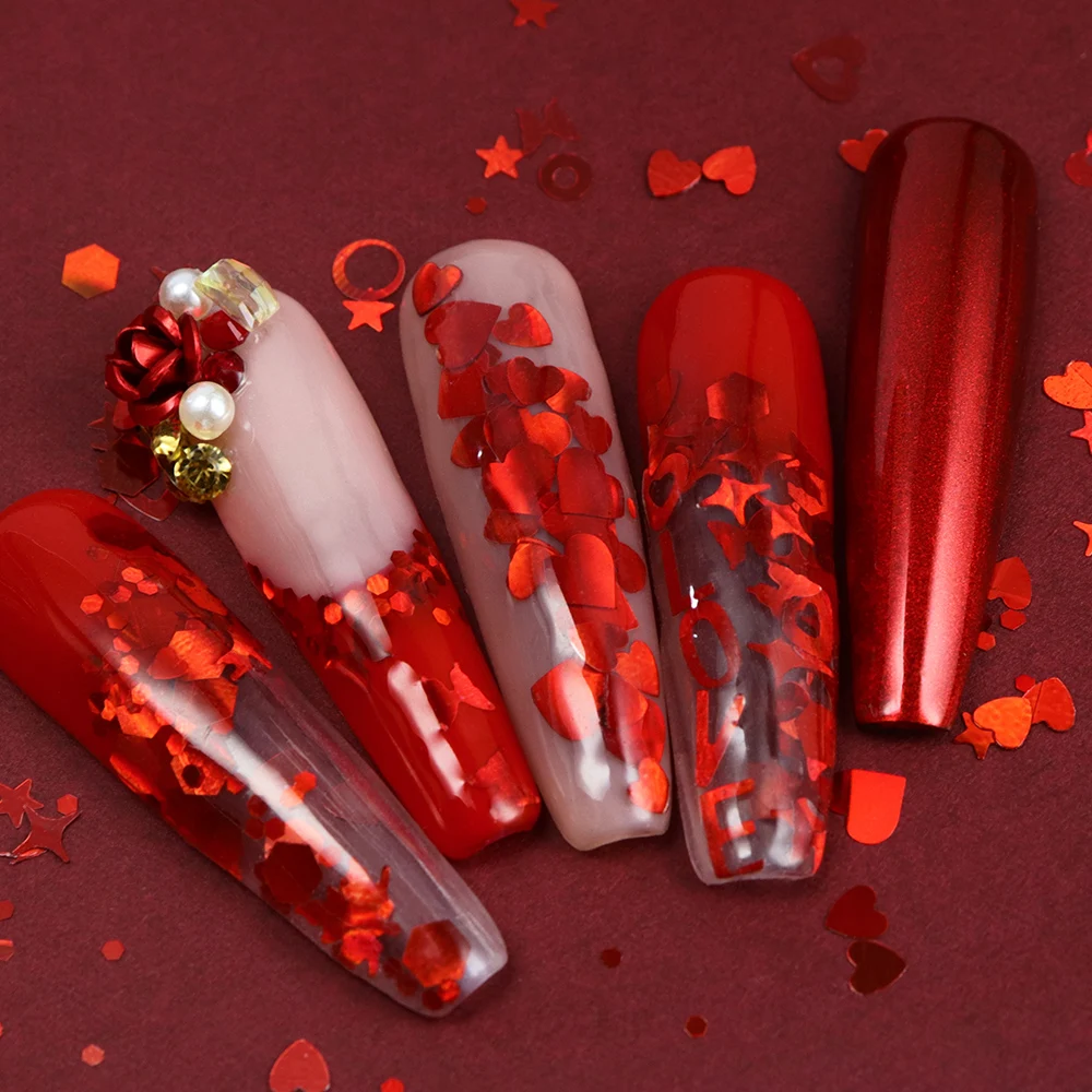 Holographic Red Nail Art Glitt - Nail Art Valentine review and price