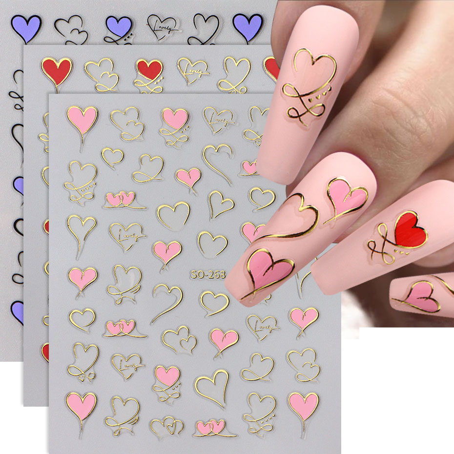 3pcs Y2K Gold Wave Line Heart  - Nail Art Valentine review and price
