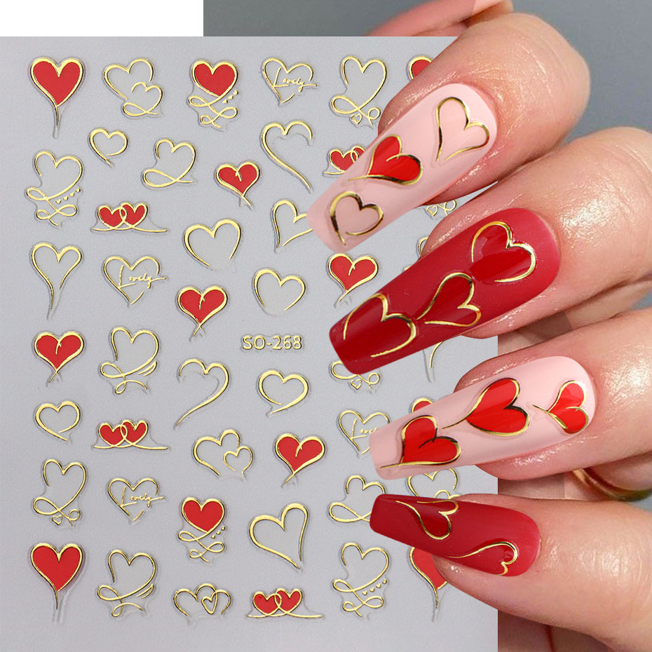 3pcs Y2K Gold Wave Line Heart  - Nail Art Valentine review and price