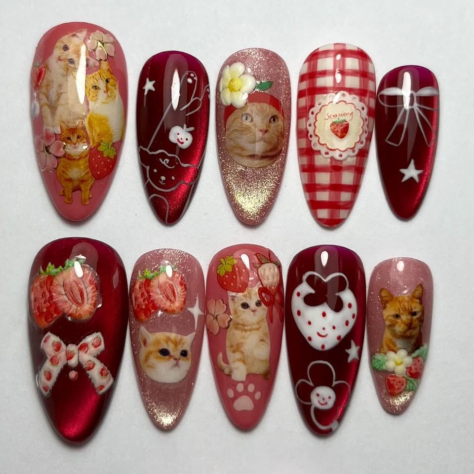24pcs Strawberry Cat's Eye Pre - Nail Art Cat Eye review and price
