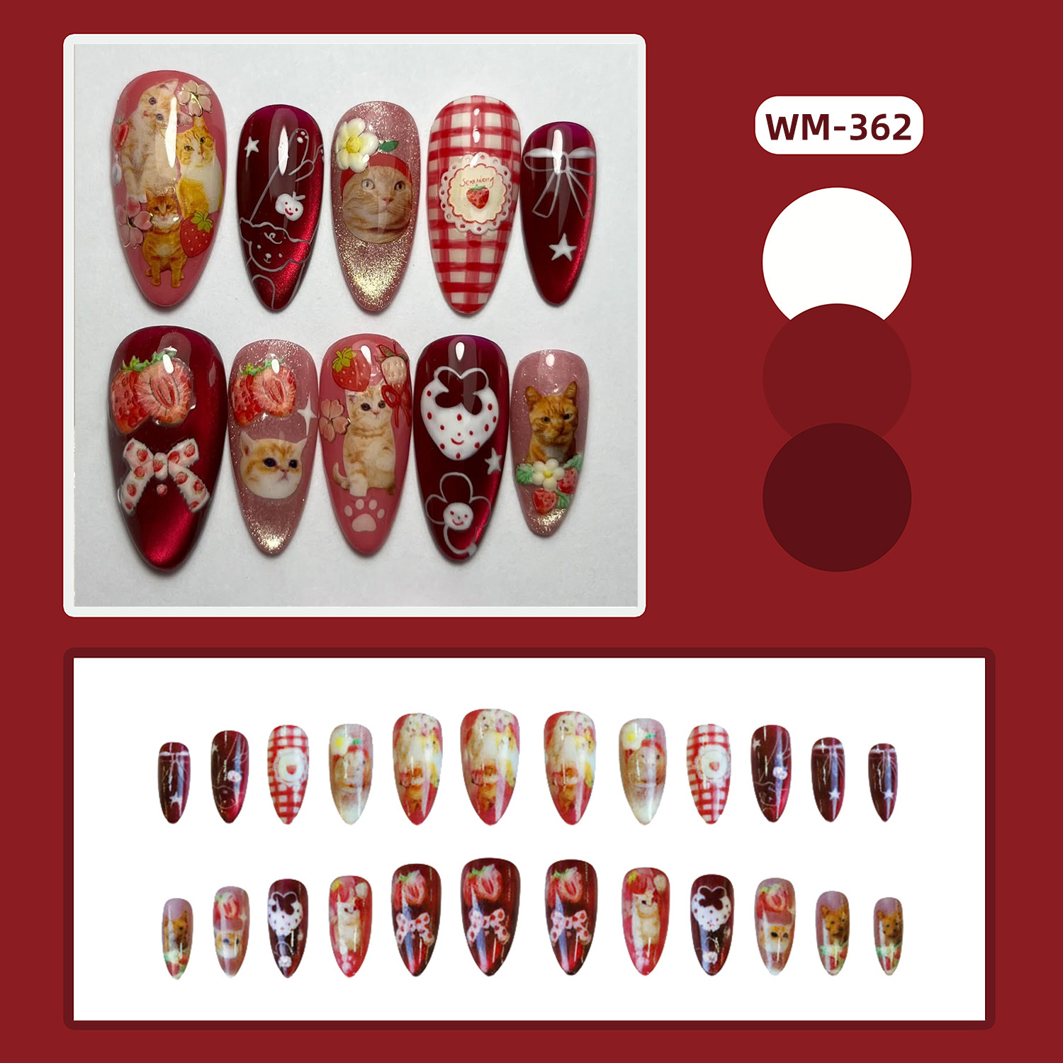 24pcs Strawberry Cat's Eye Pre - Nail Art Cat Eye review and price